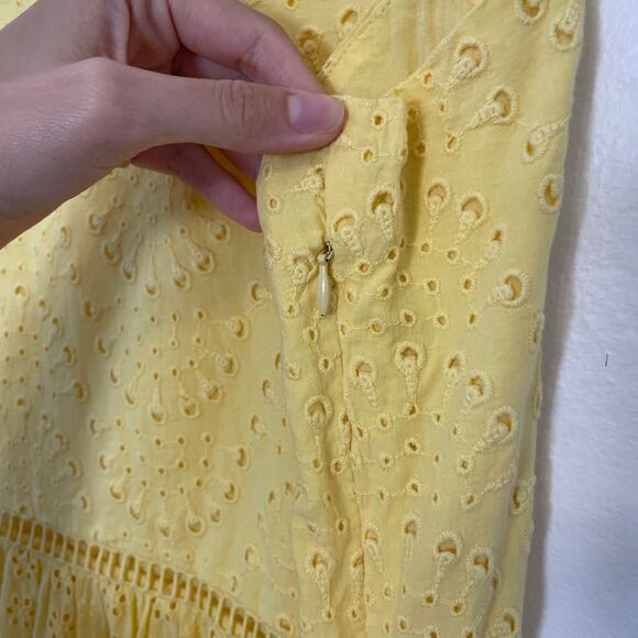 Vintage Yellow Eyelet Cotton Tiered Midi Sundress - Picture 7 of 8